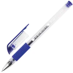 Ручка гелевая с грипом STAFF, СИНЯЯ, корпус прозрачный, узел 0,5 мм, линия письма 0,35 мм, 141822, фото 1