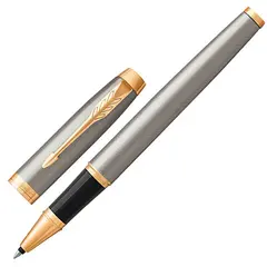 Ручка-роллер PARKER &quot;IM Core Brushed Metal GT&quot;, корпус серебристый матовый лак, позолоченные детали, черная, 1931663, фото 1