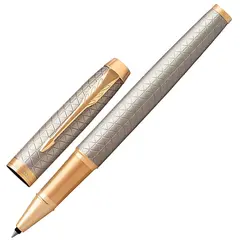 Ручка-роллер PARKER &quot;IM Premium Warm Silver GT, корпус серебристый матовый с гравировкой, позолоченные детали, черная, 1931686, фото 1