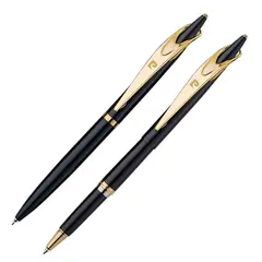Набор PIERRE CARDIN (Пьер Карден): шариковая ручка + ручка-роллер, корпус черный, латунь, PC0839BP/RP, синий, фото 1