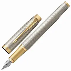 Ручка перьевая PARKER &quot;IM Premium Warm Silver GT&quot;, корпус серебристый матовый с гравировкой, позолоченные детали, синяя, 1931684, фото 1