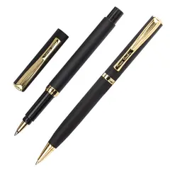 Набор PIERRE CARDIN (Пьер Карден): шариковая ручка + ручка-роллер, корпус черный, латунь, PC0867BP/RP, синий, фото 1