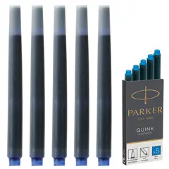 Картриджи чернильные PARKER &quot;Cartridge Quink&quot;, КОМПЛЕКТ 5 шт., смываемые чернила, синие, 1950383, фото 1