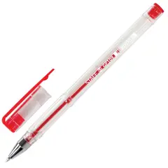 Ручка гелевая STAFF, КРАСНАЯ, корпус прозрачный, хромированные детали, узел 0,5 мм, линия письма 0,35 мм, 142790, фото 1