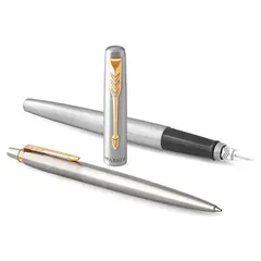 Набор PARKER &quot;Jotter Stainless Steel GT&quot;: шариковая ручка синяя и перьевая ручка, 2093257, фото 1