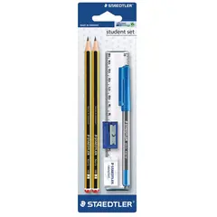 Набор STAEDTLER, ручка шариковая, карандаши чернографитные 2 шт. (НВ), резинка стирательная, точилка, линейка, 120SET BKD, фото 1