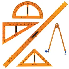 Набор чертежный для классной доски (2 треугольника, транспортир, циркуль, линейка 100 см), BRAUBERG, 210383, фото 1