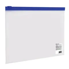 Папка-конверт на молнии МАЛОГО ФОРМАТА (245х190 мм), A5, прозрачная, молния синяя, 0,11 мм, BRAUBERG, 221227, фото 1