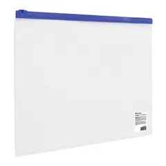 Папка-конверт на молнии А4 (230х333 мм), прозрачная, молния синяя, 0,11 мм, BRAUBERG, 221010, фото 1