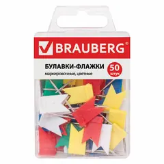 Булавки-флажки маркировочные BRAUBERG, цветные, 50 шт., пластиковая коробка, европодвес, 221537, фото 1