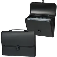 Портфель пластиковый STAFF А4 (330х235х50 мм), 7 отделений, с окантовкой, индексные ярлыки, черный, 221206, фото 1