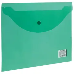 Папка-конверт с кнопкой BRAUBERG, А4, до 100 листов, прозрачная, зеленая, 0,15 мм, 221635, фото 1