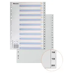 Разделитель пластиковый BRAUBERG, А4, 20 листов, цифровой 1-20, оглавление, серый, 221848, фото 1