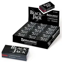 Ластик BRAUBERG &quot;BlackJack&quot;, 40х20х11 мм, черный, прямоугольный, термоплатичная резина, картонный держатель, 222466, фото 1