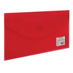 Папка-конверт с кнопкой МАЛОГО ФОРМАТА (250х135 мм), прозрачная, красная, 0,15 мм, BRAUBERG, 224030, фото 1