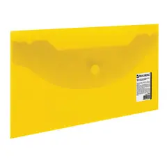 Папка-конверт с кнопкой МАЛОГО ФОРМАТА (250х135 мм), прозрачная, желтая, 0,18 мм, BRAUBERG, 224032, фото 1