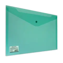 Папка-конверт с кнопкой BRAUBERG, А4, до 100 листов, прозрачная, зеленая, СВЕРХПРОЧНАЯ 0,18 мм, 224810, фото 1