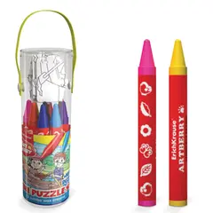 Набор для творчества ERICH KRAUSE &quot;Artberry&quot;: 12 утолщенных восковых карандашей + 3 пазла, пластиковый тубус с ручкой, 34811, фото 1