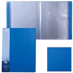 Папка 100 вкладышей БЮРОКРАТ, синяя, 0,8 мм, BPV100blue, фото 1