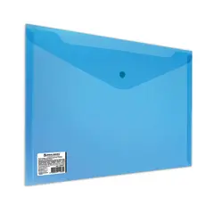 Папка-конверт с кнопкой BRAUBERG, А4, до 100 листов, прозрачная, синяя, СВЕРХПРОЧНАЯ 0,18 мм, 224813, фото 1