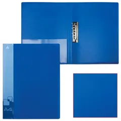 Папка с боковым металлическим прижимом и внутренним карманом БЮРОКРАТ, синяя, до 100 листов, 0,7 мм, PZ07Cblue, фото 1