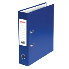 Папка-регистратор STAFF, с покрытием из ПВХ, 70 мм, без уголка, синяя, 225207, фото 1