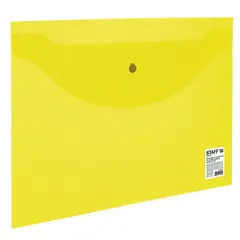 Папка-конверт с кнопкой STAFF, А4, до 100 листов, прозрачная, желтая, 0,12 мм, 226031, фото 1