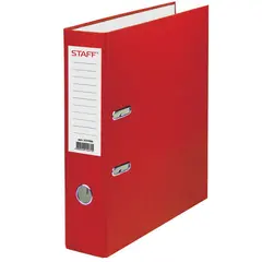 Папка-регистратор STAFF, с покрытием из ПВХ, 70 мм, без уголка, красная, 225980, фото 1