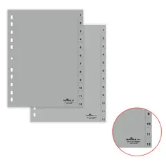 Разделитель пластиковый DURABLE, А4, 12 листов, цифровой 1-12, серый, 6512-10, фото 1