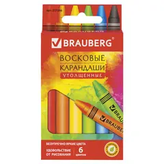 Восковые карандаши утолщенные BRAUBERG &quot;АКАДЕМИЯ&quot;, НАБОР 6 цветов, 227286, фото 1