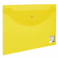 Папка-конверт с кнопкой BRAUBERG, А4, до 100 листов, прозрачная, желтая, 0,15 мм, 228670, фото 1