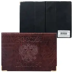 Обложка для паспорта горизонтальная с гербом, ПВХ под кожу, конгревное тиснение, коричневая, ОД 9-01-01, фото 1