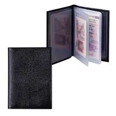 Бумажник водителя BEFLER &quot;Ящерица&quot;, натуральная кожа, тиснение, 6 пластиковых карманов, черный, BV.1-3, фото 1