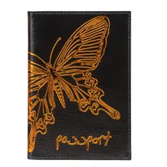 Обложка для паспорта BEFLER &quot;Бабочка&quot;, натуральная кожа, тисненение-принт, черная, O.14.-11, фото 1