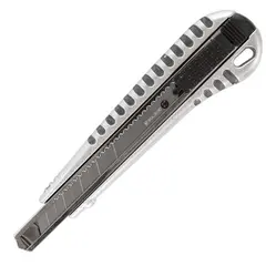Нож универсальный 9 мм BRAUBERG &quot;Metallic&quot;, металлический корпус (рифленый), автофиксатор, блистер, 236971, фото 1