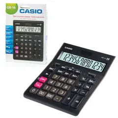 Калькулятор настольный CASIO GR-14-W (209х155 мм), 14 разрядов, двойное питание, европодвес, черный, GR-14-W-EP, фото 1
