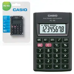 Калькулятор карманный CASIO HL-4A-S, КОМПАКТНЫЙ (87х56х8,6 мм), 8 разрядов, питание от батареи, черный, HL-4A-S-EP, фото 1