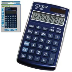 Калькулятор CITIZEN карманный CPC-112BLWB, 12 разрядов, двойное питание, 120х72 мм, синий, фото 1