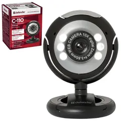 Веб-камера DEFENDER C-110, 0,3 Мп, микрофон, USB 2.0/1.1+3.5 мм jack, подсветка, регулируемое крепление, черная, 63110, фото 1