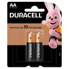 Батарейки DURACELL Basic, AA (LR06, 15А), алкалиновые, КОМПЛЕКТ 2 шт., в блистере, фото 1