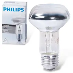 Лампа накаливания PHILIPS Spot R63 E27 30D, 60 Вт, зеркальная, колба d = 63 мм, цоколь E27, угол 30°, 043665, фото 1