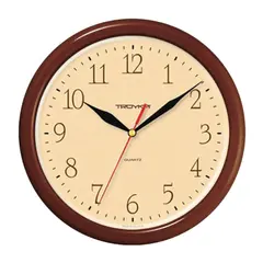 Часы настенные TROYKA 21234287, круг, бежевые, коричневая рамка, 24,5х24,5х3,1 см, фото 1