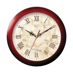 Часы настенные TROYKA 11131150, круг, бежевые с рисунком &quot;Карта&quot;, коричневая рамка, 29х29х3,5 см, фото 1