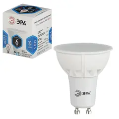 Лампа светодиодная ЭРА, 6 (50) Вт, цоколь GU10, MR16, холодный белый свет, 30000 ч., LED smdMR16-6w-840-GU10, фото 1