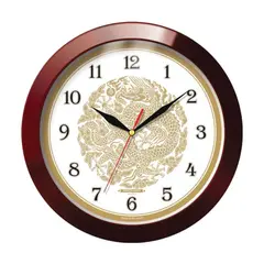 Часы настенные TROYKA 11131190, круг, бежевые с рисунком &quot;Золотой дракон&quot;, коричневая рамка, 29х29х3,5 см, фото 1