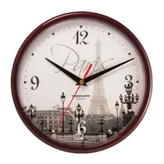 Часы настенные TROYKA 91931927, круг, с рисунком &quot;Paris&quot;, коричневая рамка, 23х23х4 см, фото 1