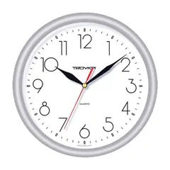 Часы настенные TROYKA 21270212, круг, белые, серебристая рамка, 24,5х24,5х3,1 см, фото 1