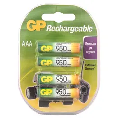 Батарейки аккумуляторные GP, AAA, Ni-Mh, 950 mAh, комплект 4 шт., в блистере, фото 1