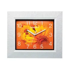 Часы настенные SCARLETT SC-25O, квадрат, оранжевые с рисунком &quot;Подсолнухи&quot;, белая рамка, 33,2x28,2x5,2 см, SC - 25O, фото 1