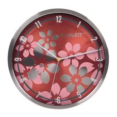 Часы настенные SCARLETT SC-33B, круг, коричневые с цветочным рисунком, серебристая рамка, 30x30x5,2 см, SC - 33B, фото 1